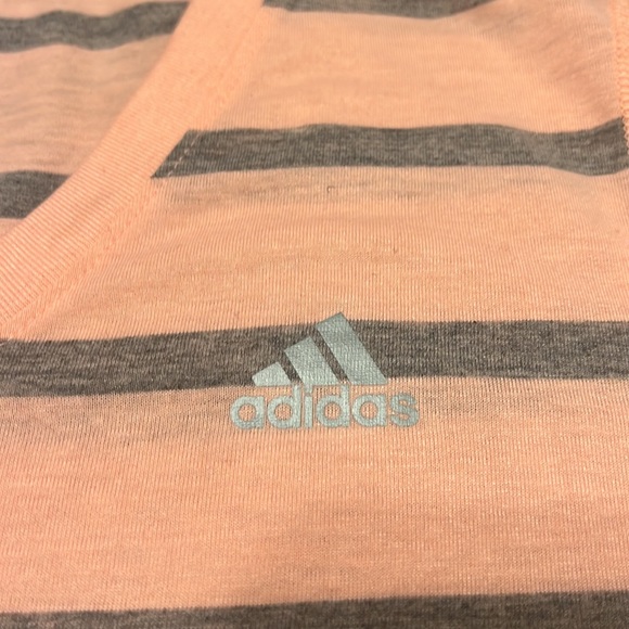 NWOT Adidas Short-Sleeve T-Shirt, Peach with Gray Stripes, Size XS - Picture 3 of 8